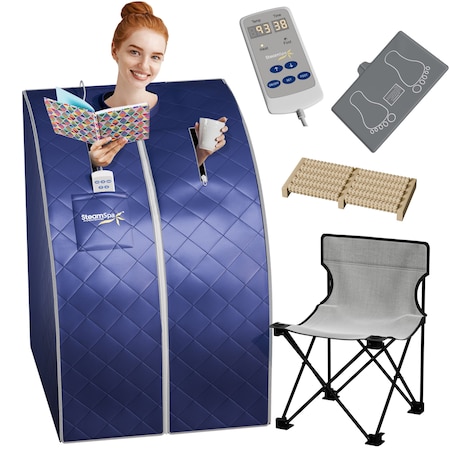 Steamspa Portable 1-Person Infrared Home Sauna with Digital Control, Infrared Foot Pad and Folding Chair SP-SS0001-1P